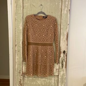 NWT - Missguided camel lace long sleeve dress